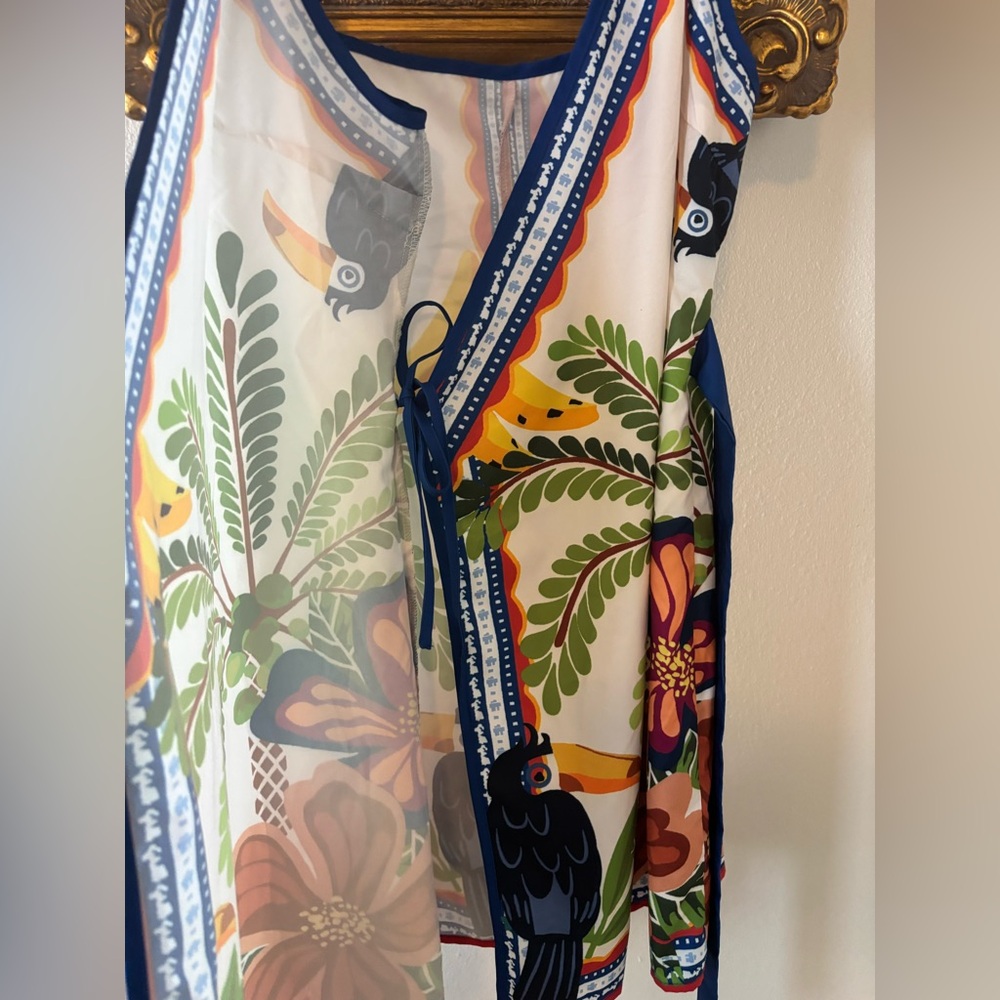 NWOT Tropical Wrap Dress with Blue Ribbon - Picture 6 of 10